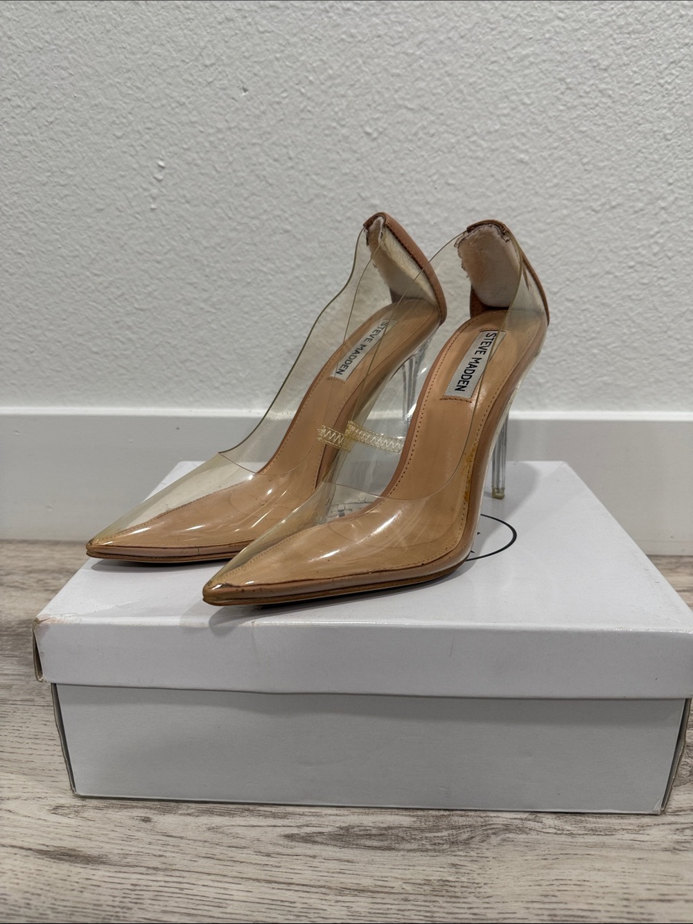 Steve Madden Beige Clear Pointed-Toe Stiletto Pumps